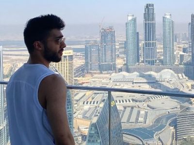 Chaneil Kular is looking at the view from his hotel.